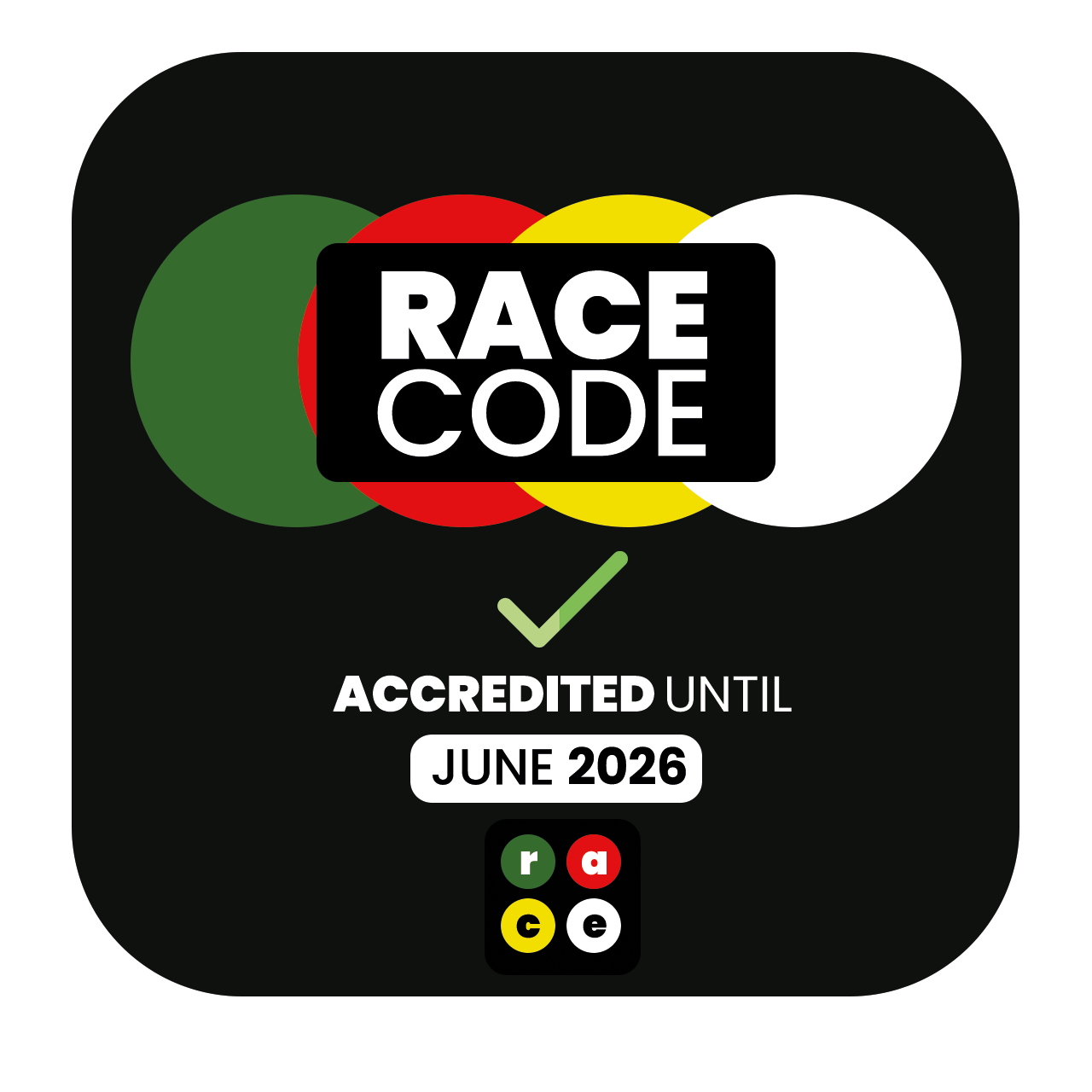 RACE code image accredited until June 2026